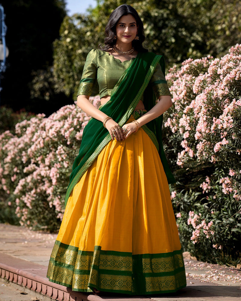 YELLOW KANCHIPURAM SILK DESIGNER HALF SAREE