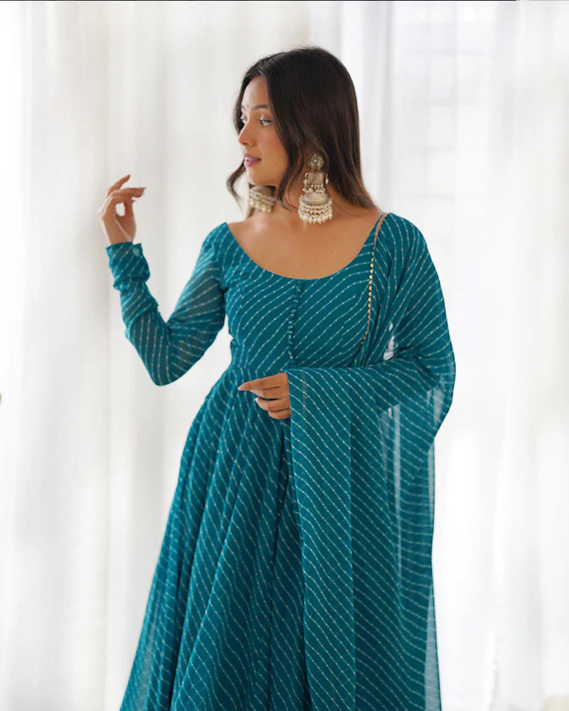 RAMA COLOR LAHERIYA PRINT GEORGETTE THREE PIECE ANARKALI SUIT