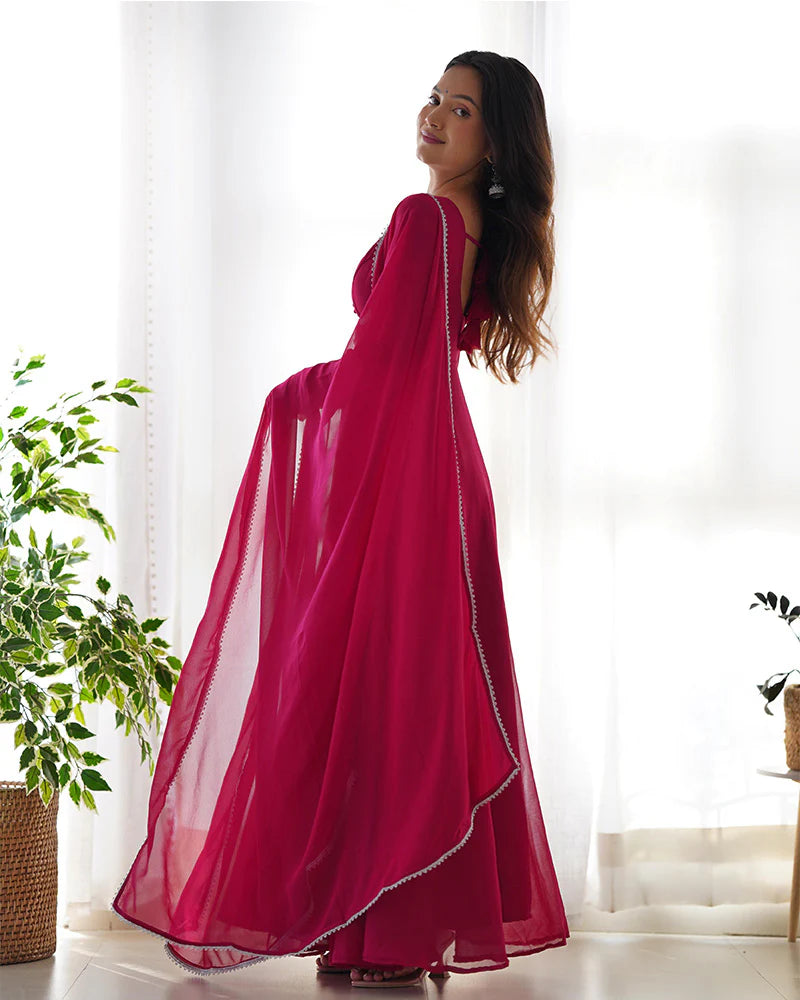 ROSE PINK COLOR GEORGETTE THREE PIECE ANARKALI SUIT