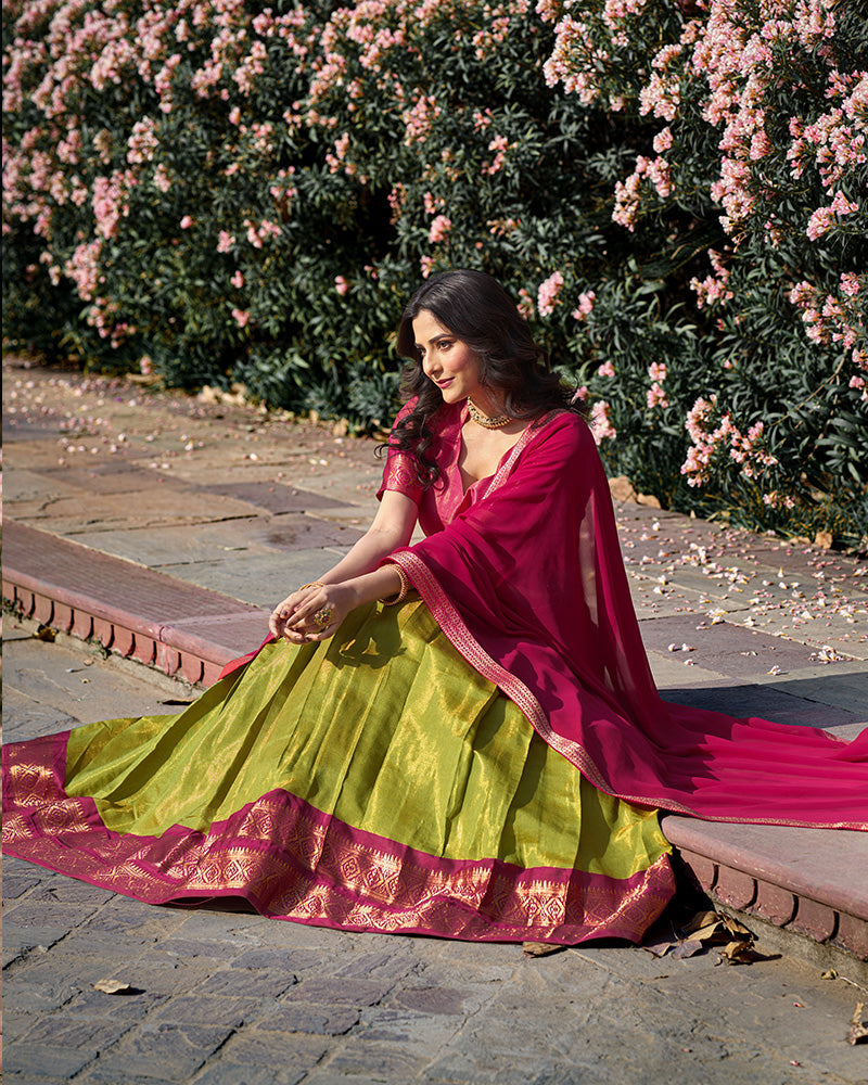 PISTA KANCHIPURAM SILK DESIGNER HALF SAREE