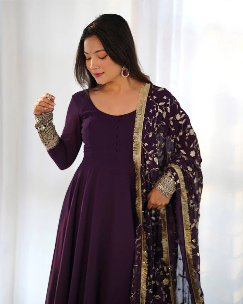 WINE COLOR SOFT GEORGETTE WITH HEAVY EMBROIDERY WORK DUPATTA ANARKALI SUIT