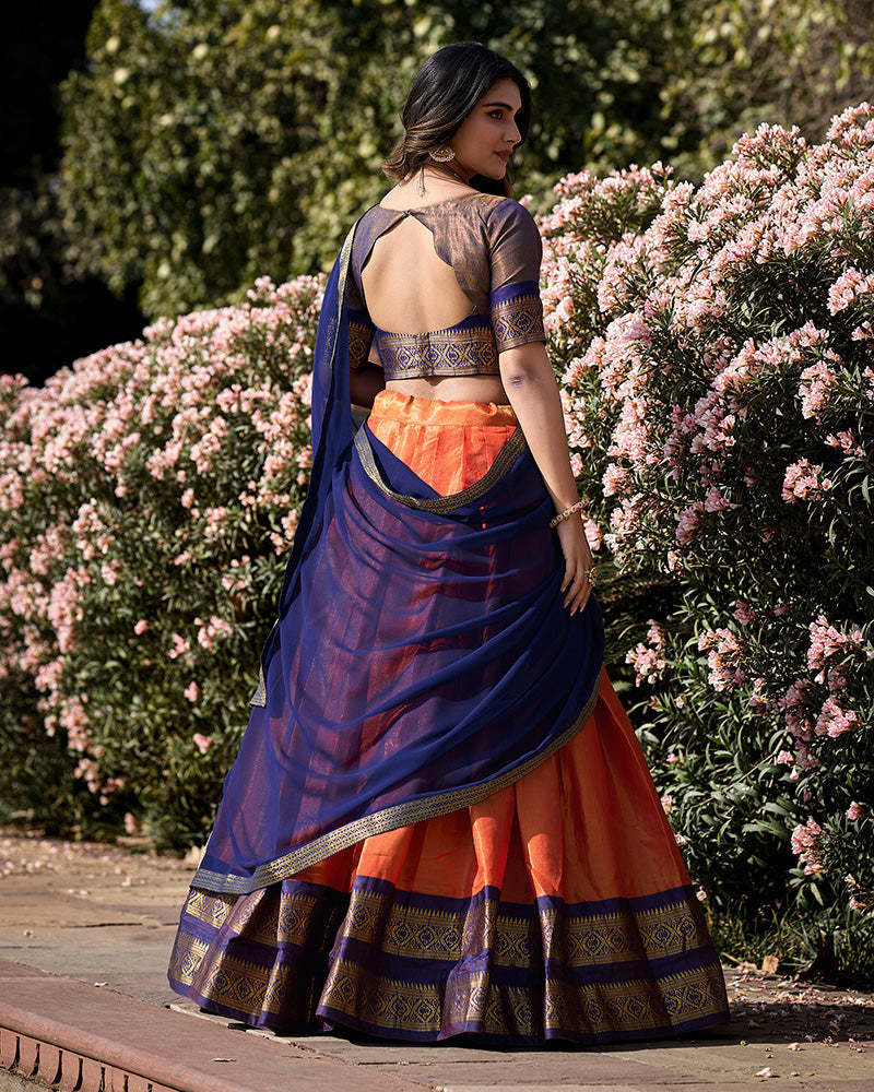 ORANGE KANCHIPURAM SILK DESIGNER HALF SAREE