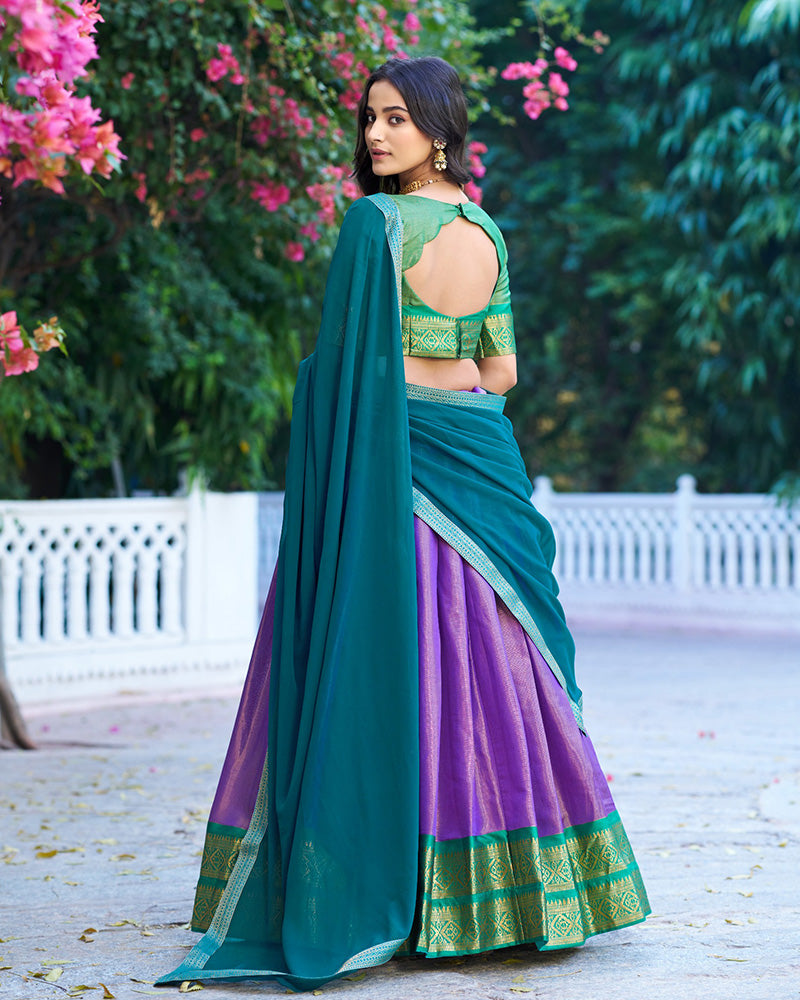 LAVENDER KANCHIPURAM SILK DESIGNER HALF SAREE