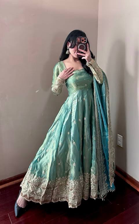 PASTEL COLOR DESIGNER GOWN SET WITH DUPATTA & PANT