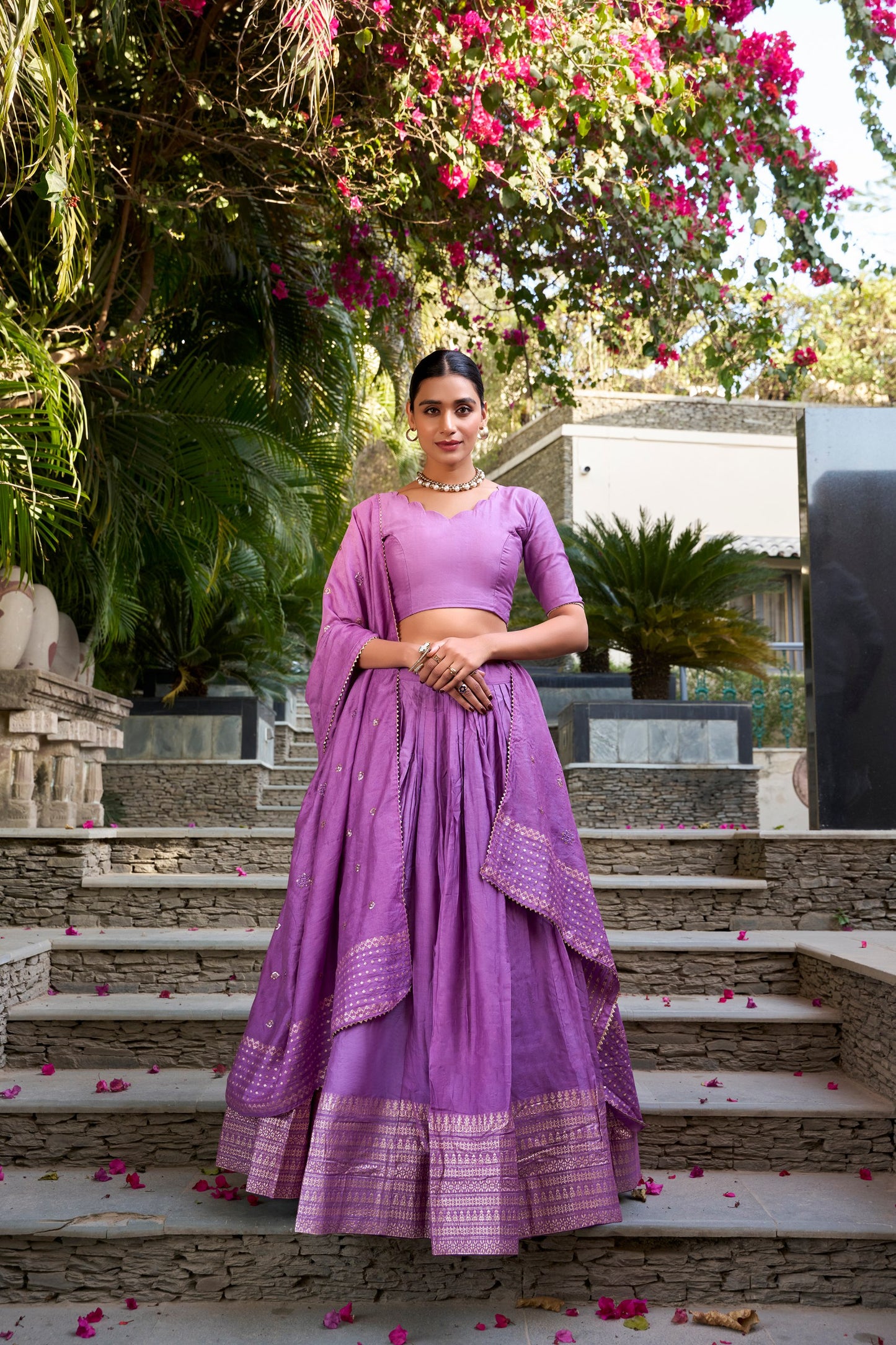 PURPLE COLOR CLASSIC SOUTH INDIAN LOOK CHANDERI SILK LEHENGA