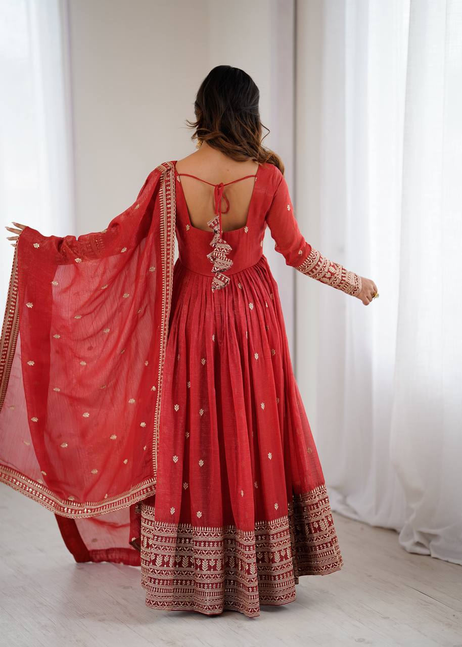RUST COLOR WEDDING SPECIAL EMBROIDERED ANARKALI GOWN