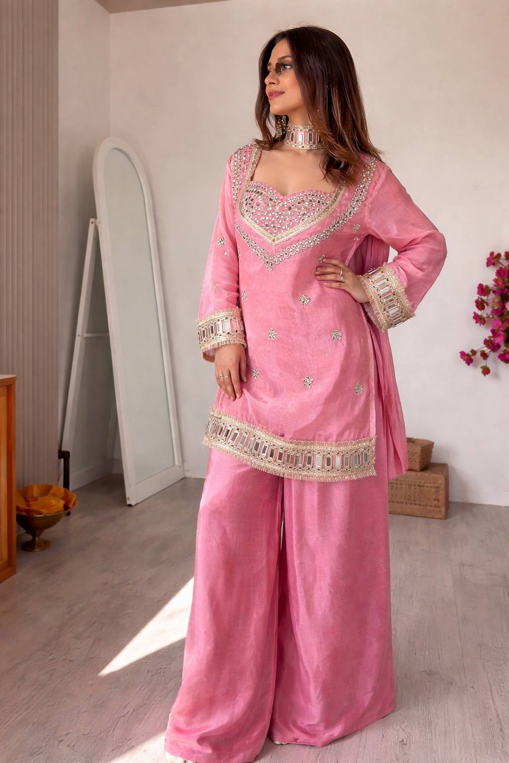 PINK PREMIUM FENDY SILK 4 PIECE BUSTIER SET