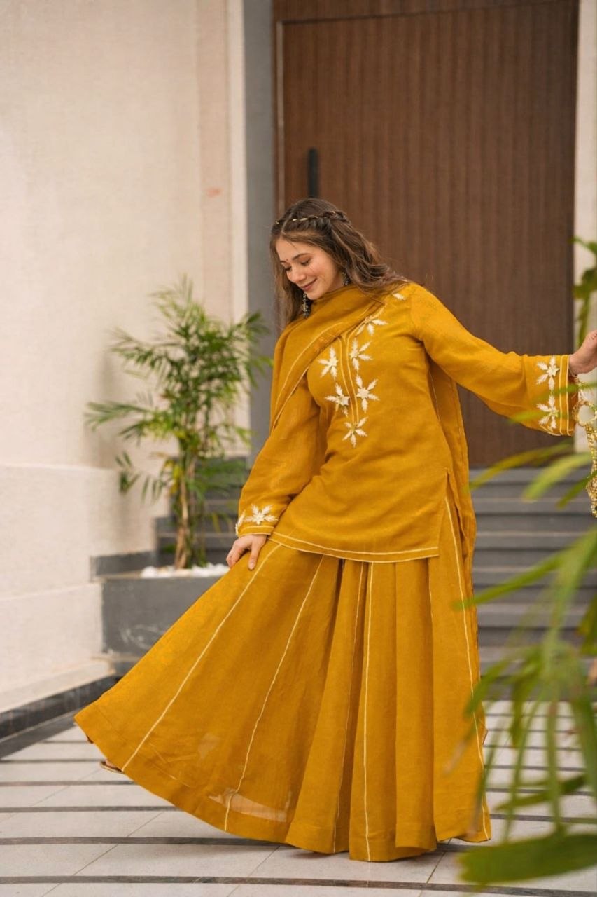MUSTARD COLOR HEAVENLY CHARKHI GOTA KURTA SET
