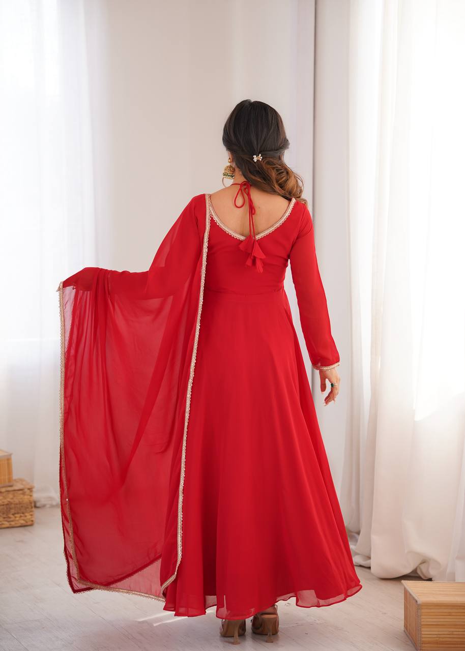 RED COLOR PURE BLOOMING GEORGETTE ANARKALI GOWN