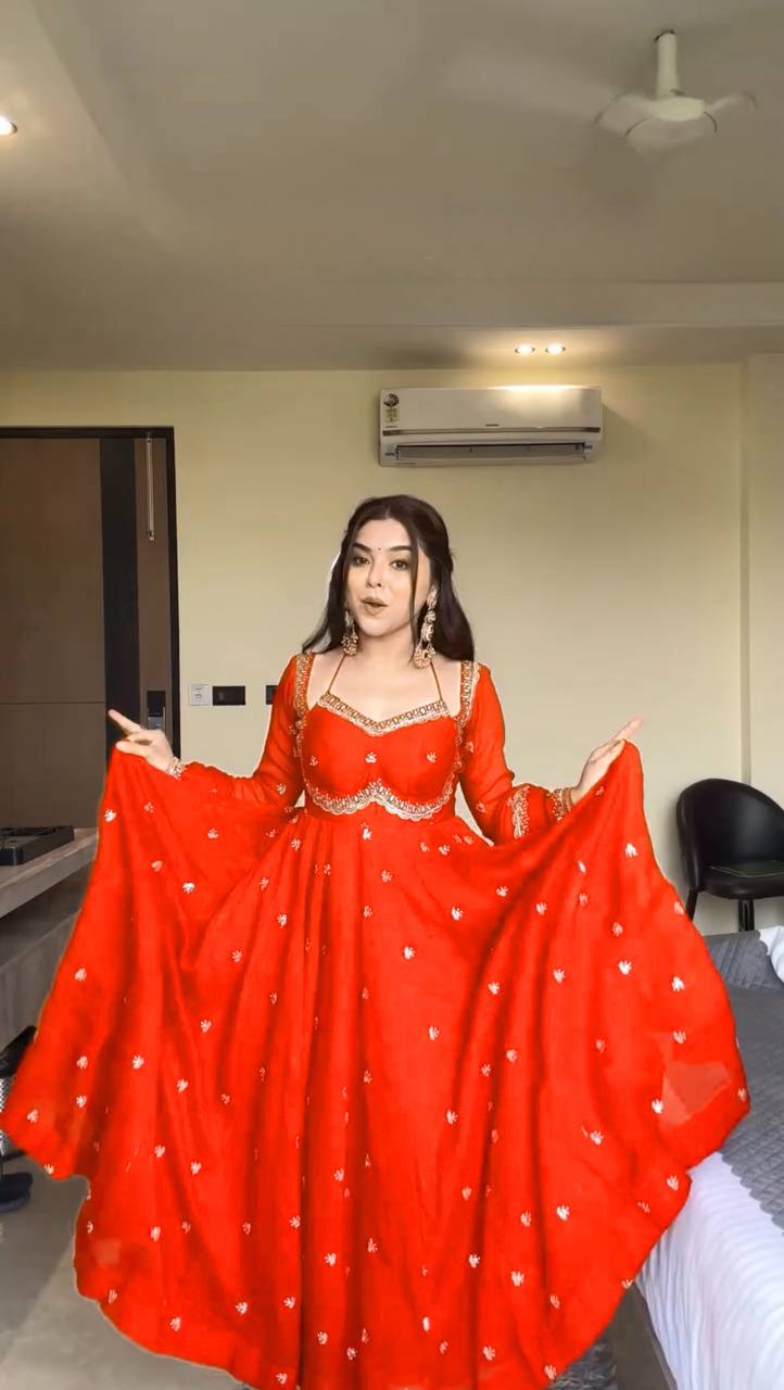 ORANGE RITUAL GEORGETTE BASE ANARKALI GOWN SET OF 3