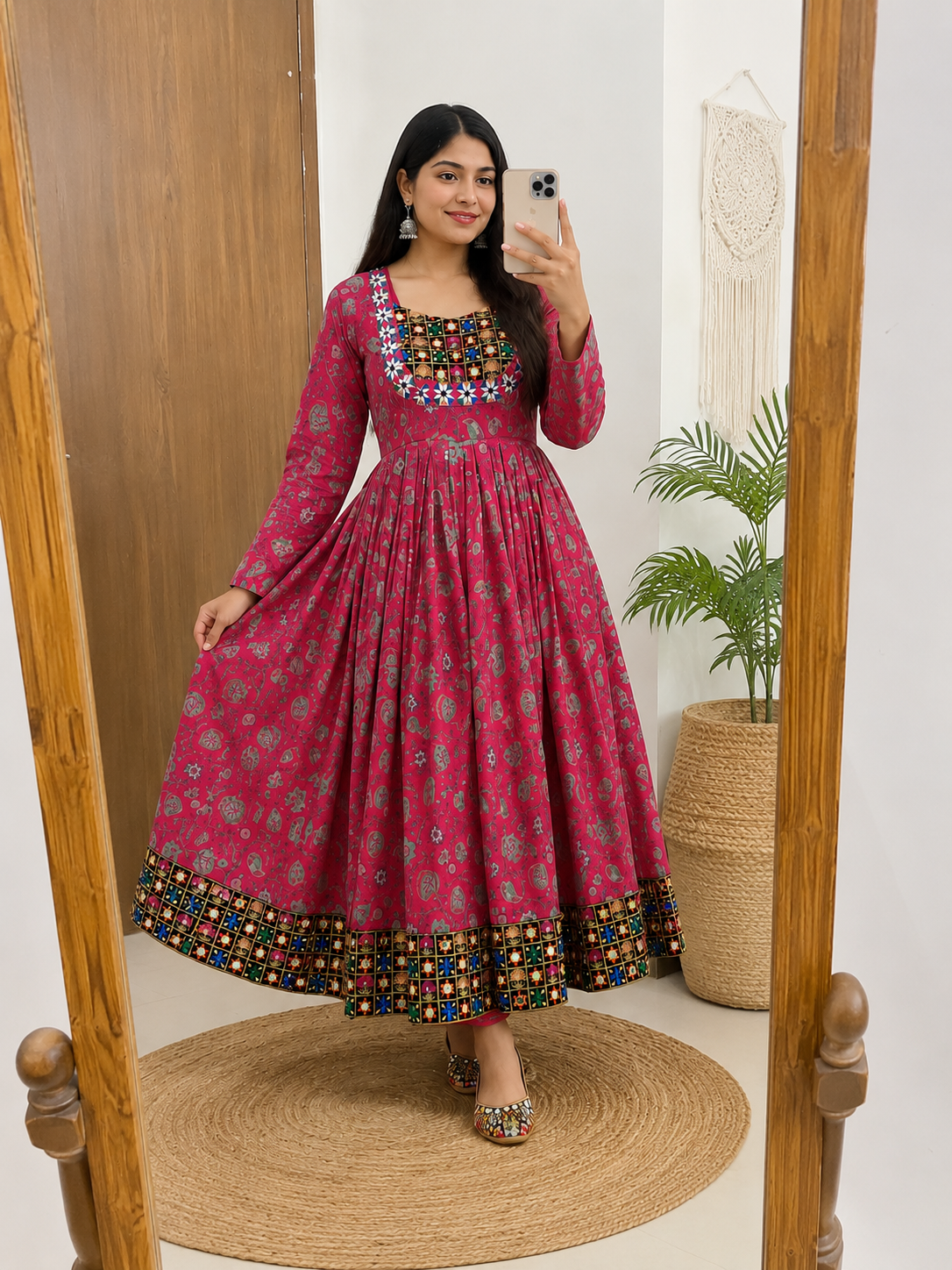 FUCHSIA BLOOM EMBROIDERED FESTIVE KURTI