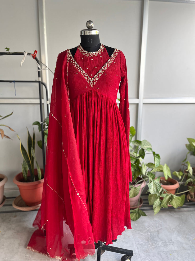 GULBAGH RED COLOR EMBROIDERED WORK ANARKALI SET