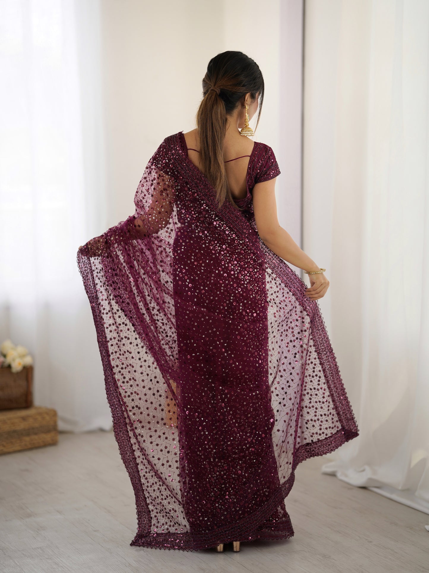 BLACK SOFT NET BEAUTIFUL DESIGNER SAREE