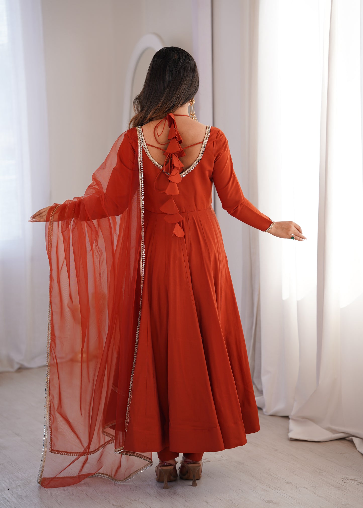 RUST RED COLOR FESTIVE SPECIAL ANARKALI SUIT SET
