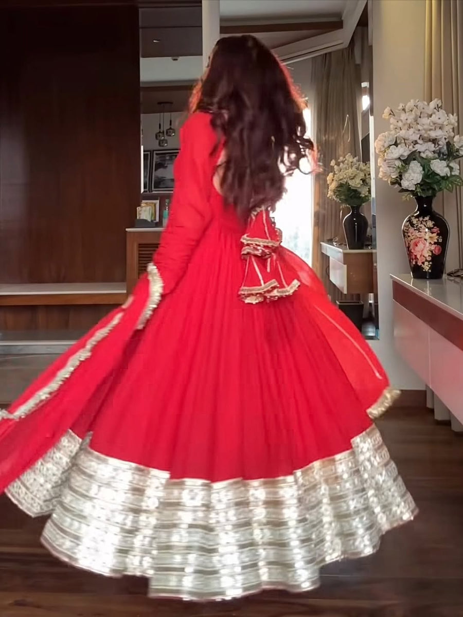 MOST TRENDING RED COLOR EMBROIDERY SEQUENCE WORK ANARKALI SUIT
