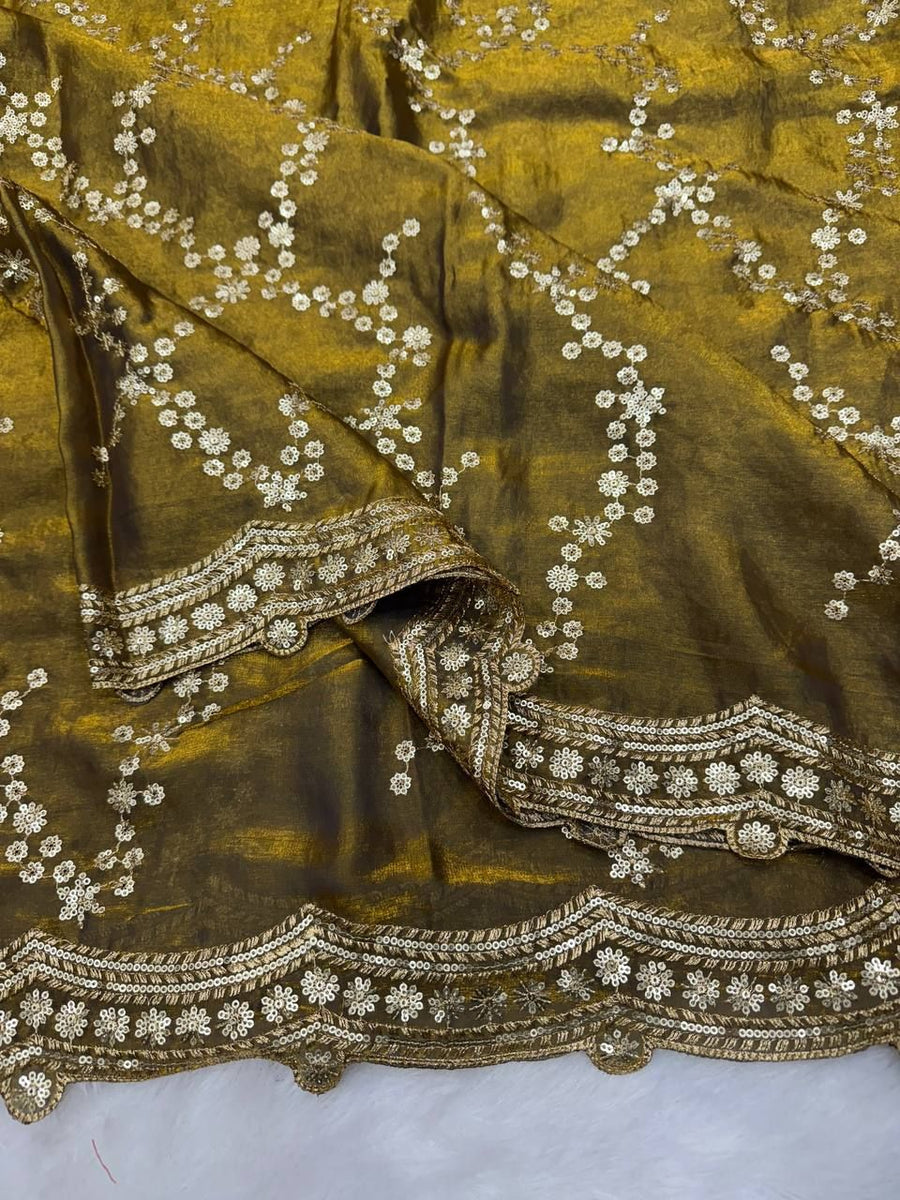 SOFT SPACE SILK BASE EMBROIDERED SEQUENCE WORK SAREE