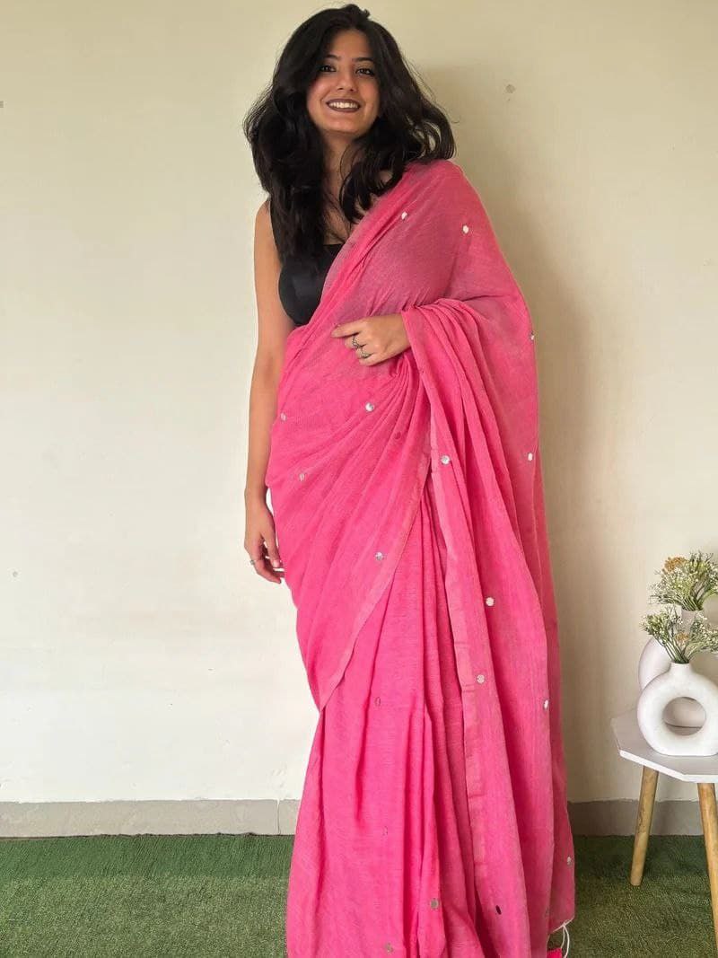 MONALISA KHADI COTTON SAREE WITH MIRROR WORK