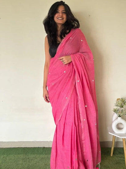 MONALISA KHADI COTTON SAREE WITH MIRROR WORK