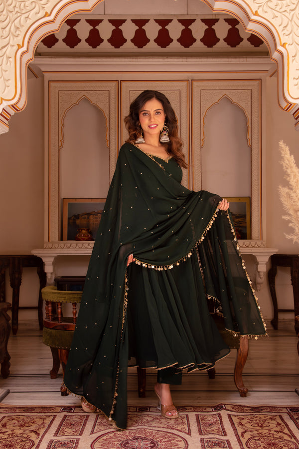 GREEN COLOR GEORGETTE BASE ANARKALI SUIT SET OF 3