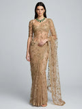 BEIGE EMBROIDERED DESIGNER NET SAREE