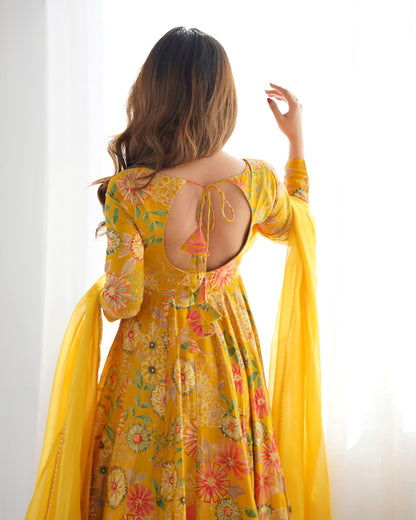 CANARY COLOR ROMAN SILK BASE PRINTED PLAZZO SUIT SET OF 3