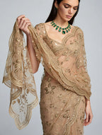 BEIGE EMBROIDERED DESIGNER NET SAREE