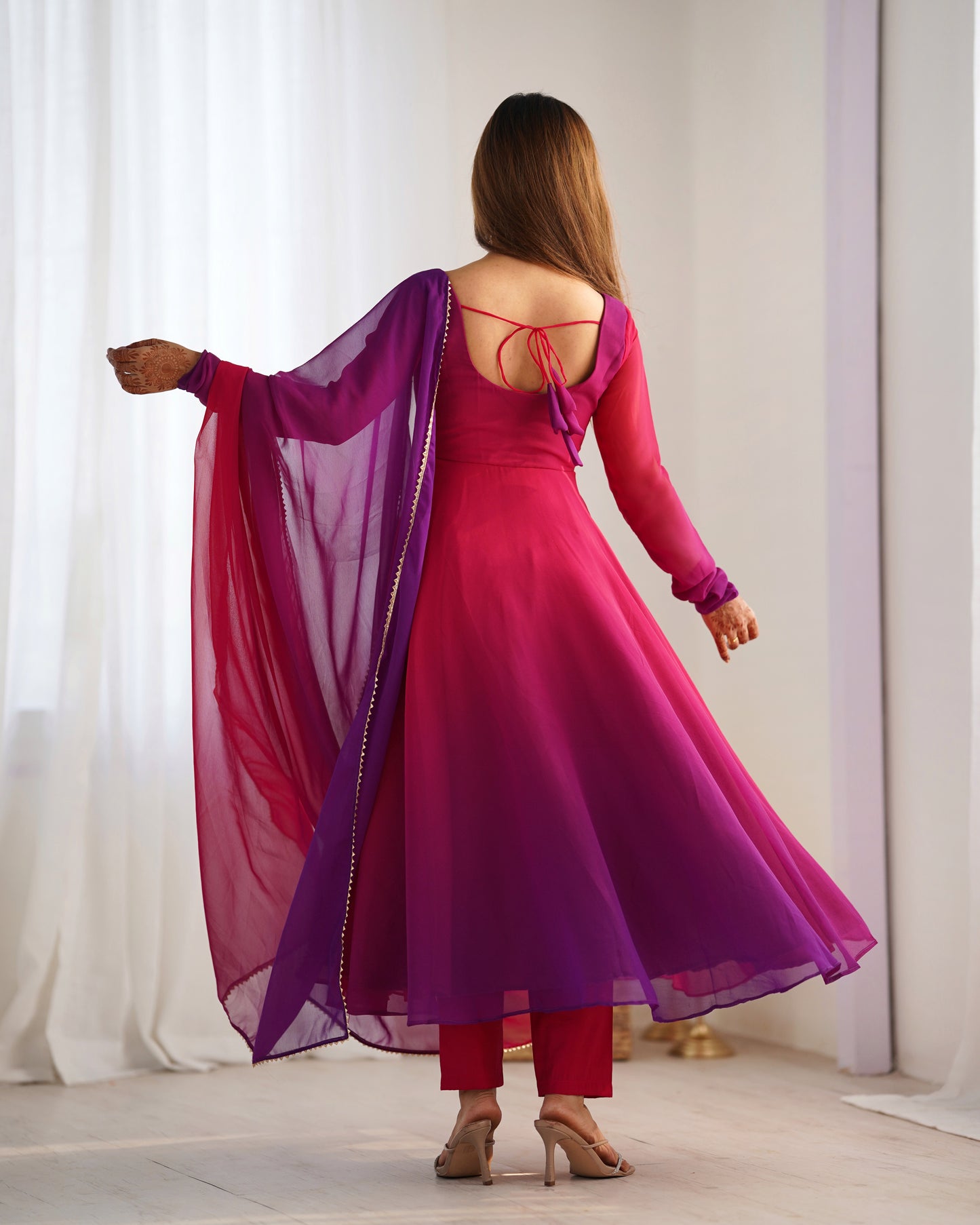 DARK PINK COLOR GEORGETTE BASE ANARKALI SUIT SET OF 3