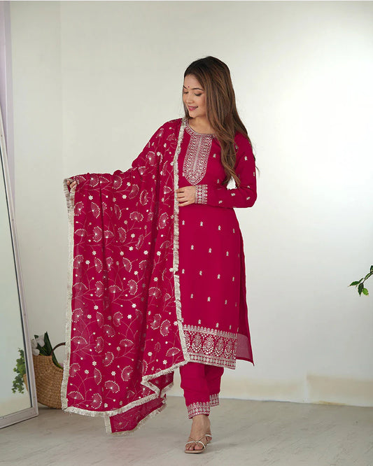 RANI PINK COLOR RANGOLI SILK THREE PIECE KURTI SUIT