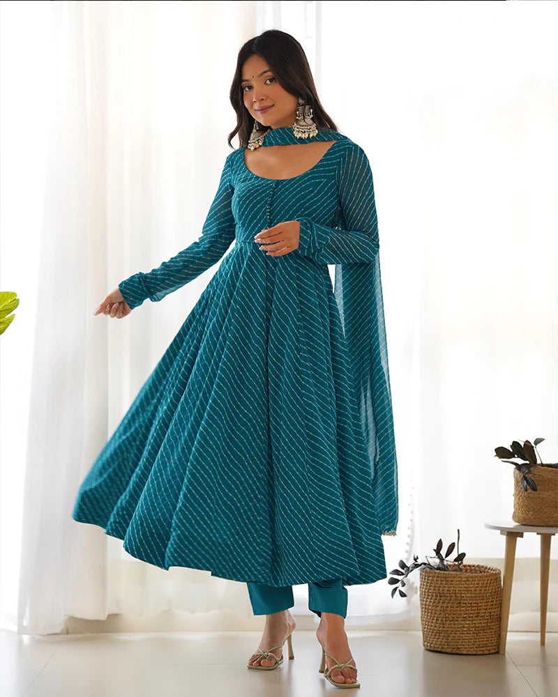 RAMA COLOR LAHERIYA PRINT GEORGETTE THREE PIECE ANARKALI SUIT