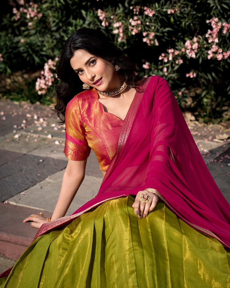 PISTA KANCHIPURAM SILK DESIGNER HALF SAREE