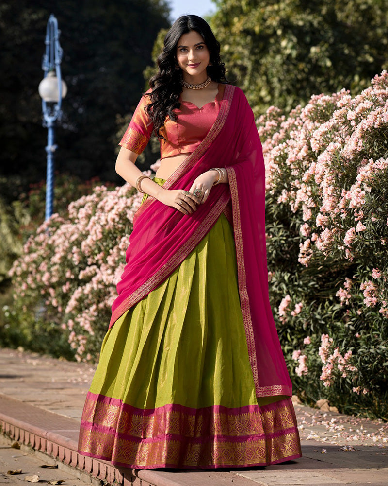 PISTA KANCHIPURAM SILK DESIGNER HALF SAREE