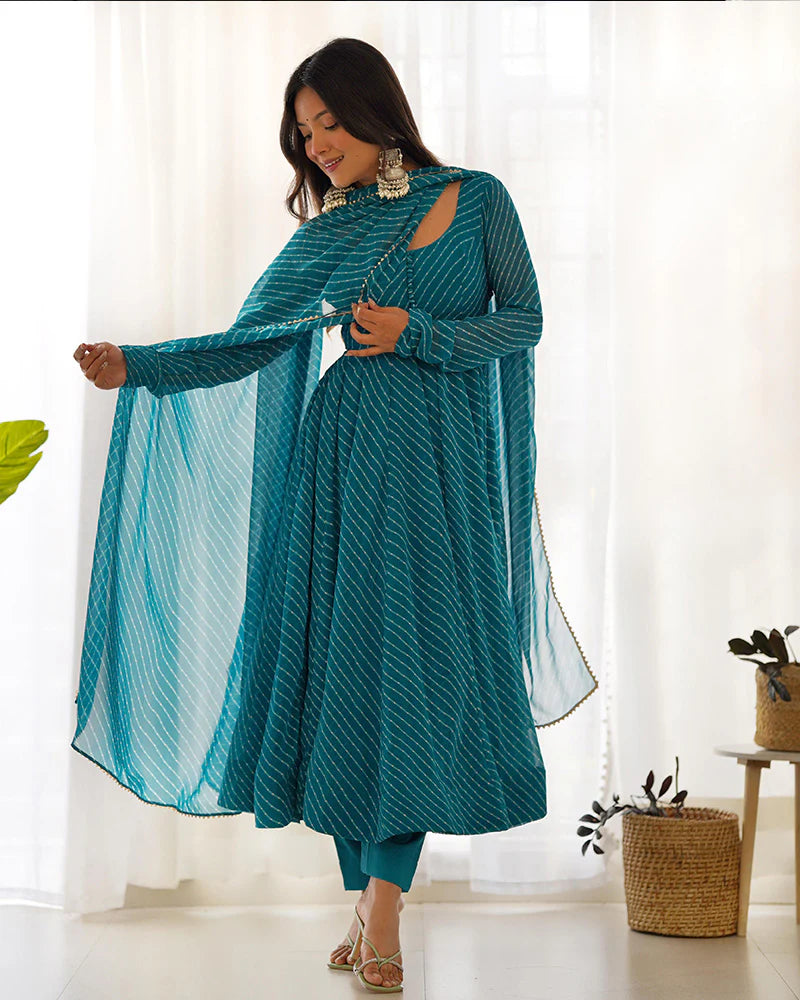 RAMA COLOR LAHERIYA PRINT GEORGETTE THREE PIECE ANARKALI SUIT