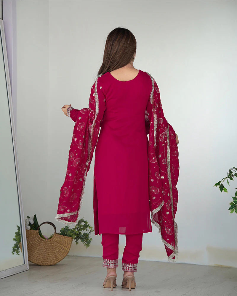 RANI PINK COLOR RANGOLI SILK THREE PIECE KURTI SUIT