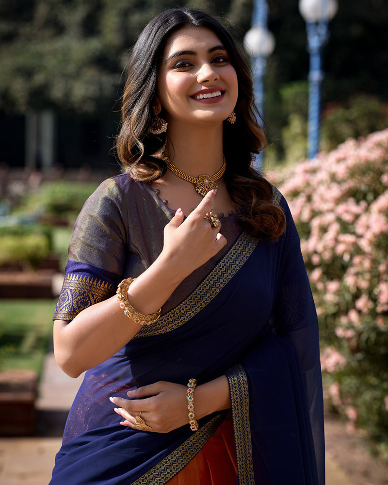 ORANGE KANCHIPURAM SILK DESIGNER HALF SAREE