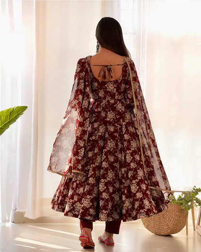 DARK MAROON COLOR GEORGETTE BASE ANARKALI SUIT SET OF 3