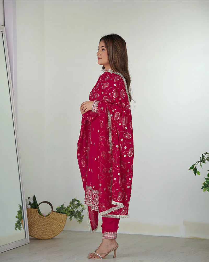 RANI PINK COLOR RANGOLI SILK THREE PIECE KURTI SUIT