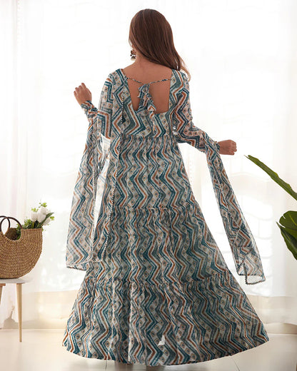 LIGHT BLUE COLOR SOFT GEORGETTE RUFFLE STYLE ANARKALI SUIT