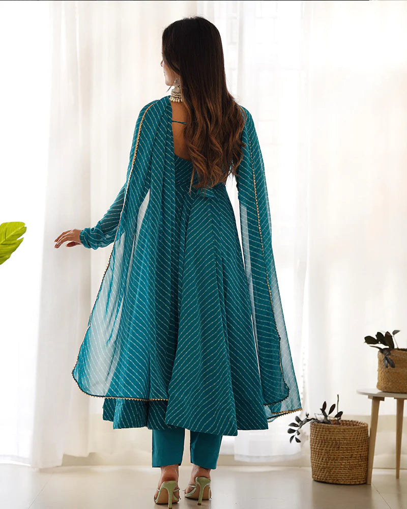 RAMA COLOR LAHERIYA PRINT GEORGETTE THREE PIECE ANARKALI SUIT