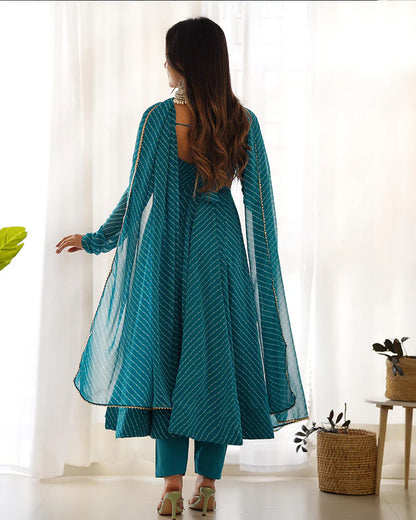 RAMA COLOR LAHERIYA PRINT GEORGETTE THREE PIECE ANARKALI SUIT