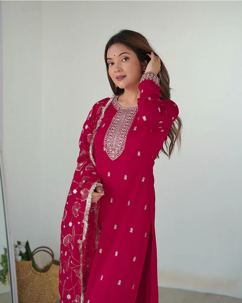 RANI PINK COLOR RANGOLI SILK THREE PIECE KURTI SUIT