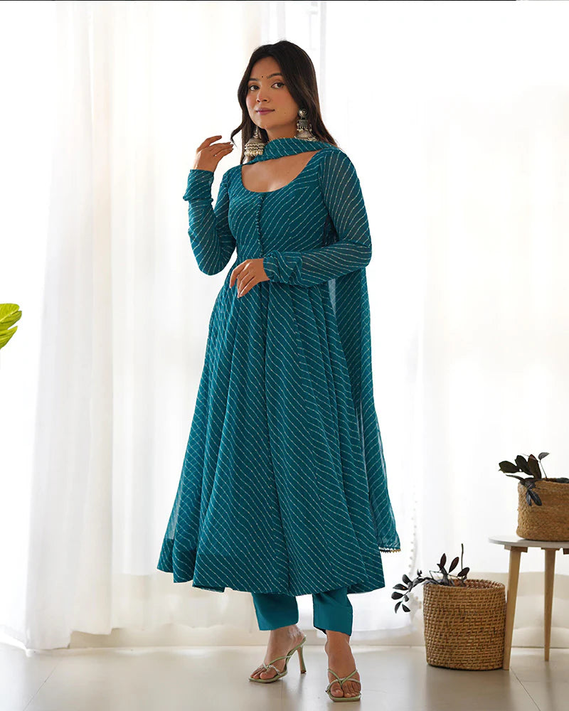 RAMA COLOR LAHERIYA PRINT GEORGETTE THREE PIECE ANARKALI SUIT