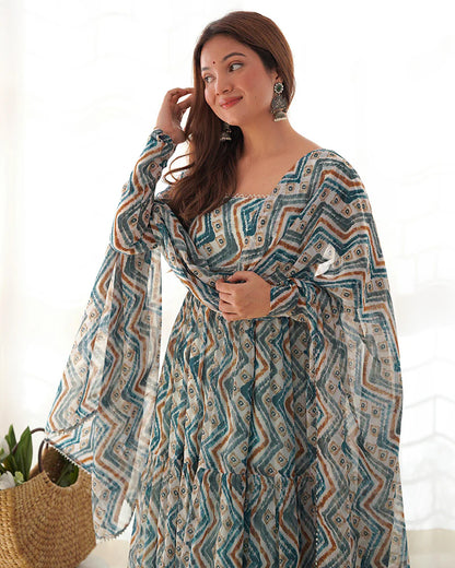 LIGHT BLUE COLOR SOFT GEORGETTE RUFFLE STYLE ANARKALI SUIT