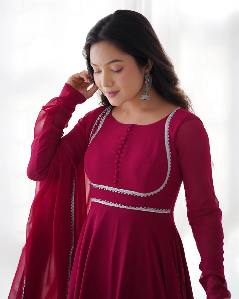 ROSE PINK COLOR GEORGETTE THREE PIECE ANARKALI SUIT