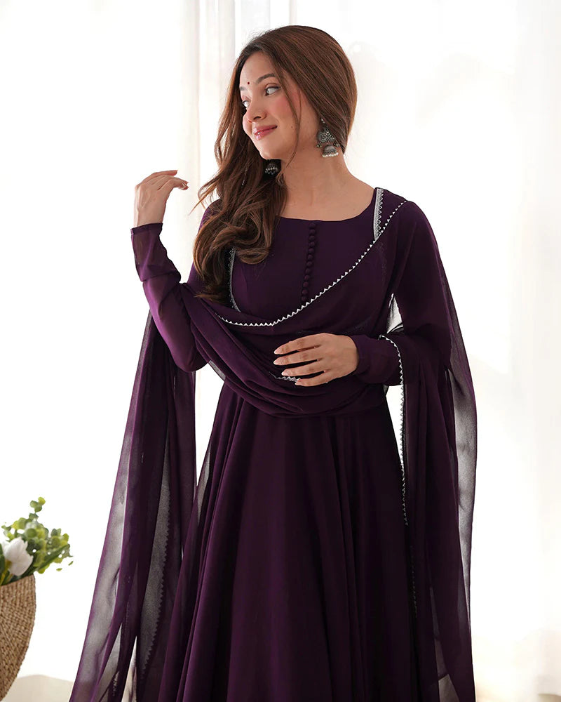 WINE COLOR GEORGETTE THREE PIECE ANARKALI SUIT