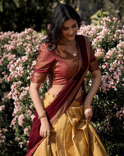 CREAM KANCHIPURAM SILK DESIGNER HALF SAREE