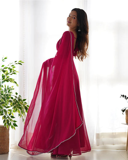 ROSE PINK COLOR GEORGETTE THREE PIECE ANARKALI SUIT