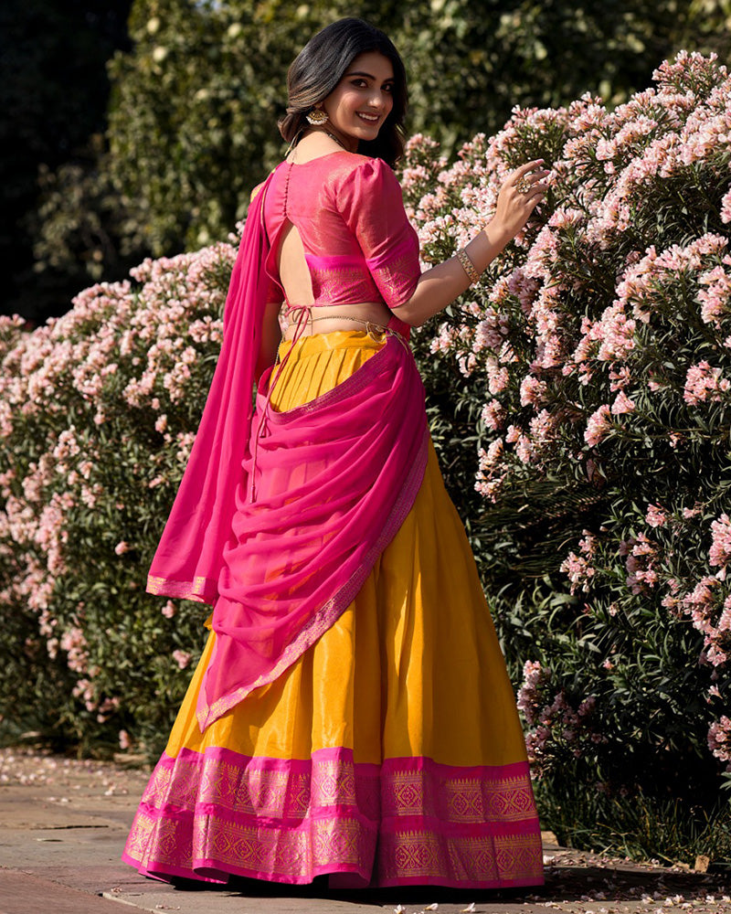 MUSTARD KANCHIPURAM SILK DESIGNER HALF SAREE
