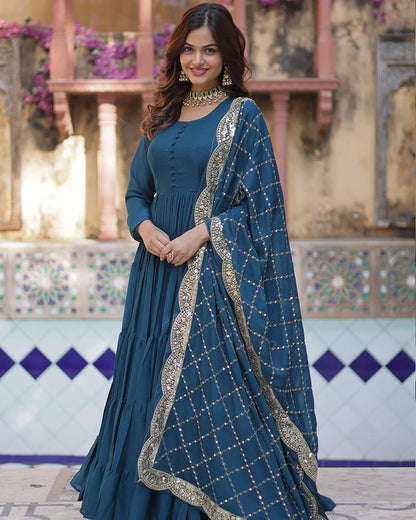 MORPEACH COLOR STAR GEORGETTE GOWN WITH EMBROIDERED DUPATTA