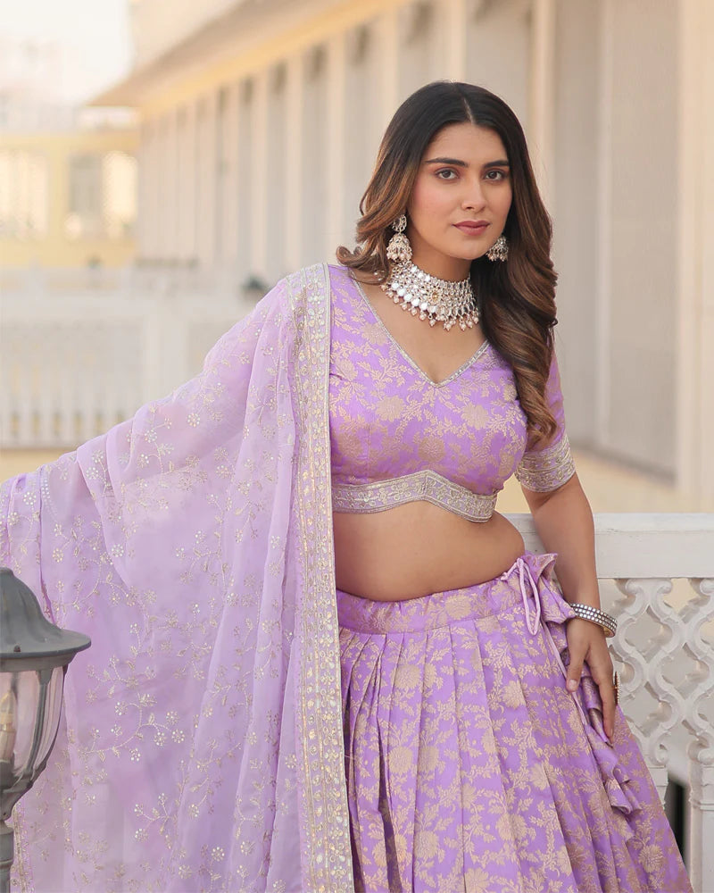 LAVENDER COLOR PURE VISCOSE JACQUARD LEHENGA CHOLI