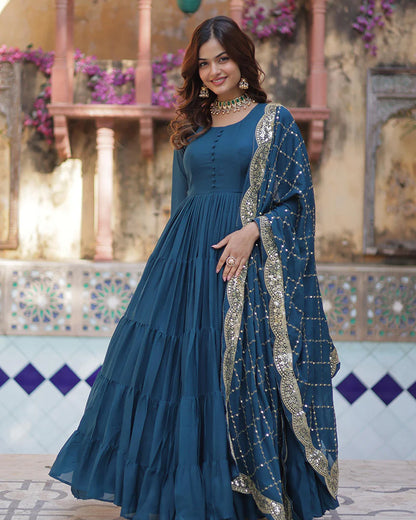 MORPEACH COLOR STAR GEORGETTE GOWN WITH EMBROIDERED DUPATTA